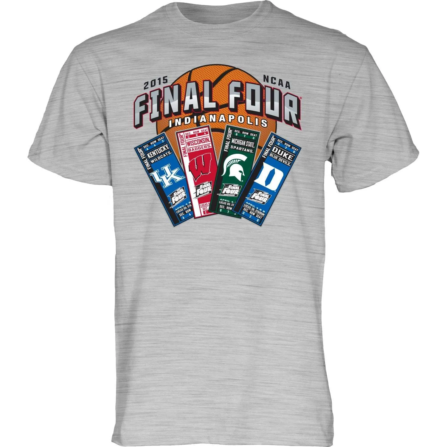 2015 NCAA Final Four Ticket Team Logos Indianapolis Basketball Gray T-Shirt