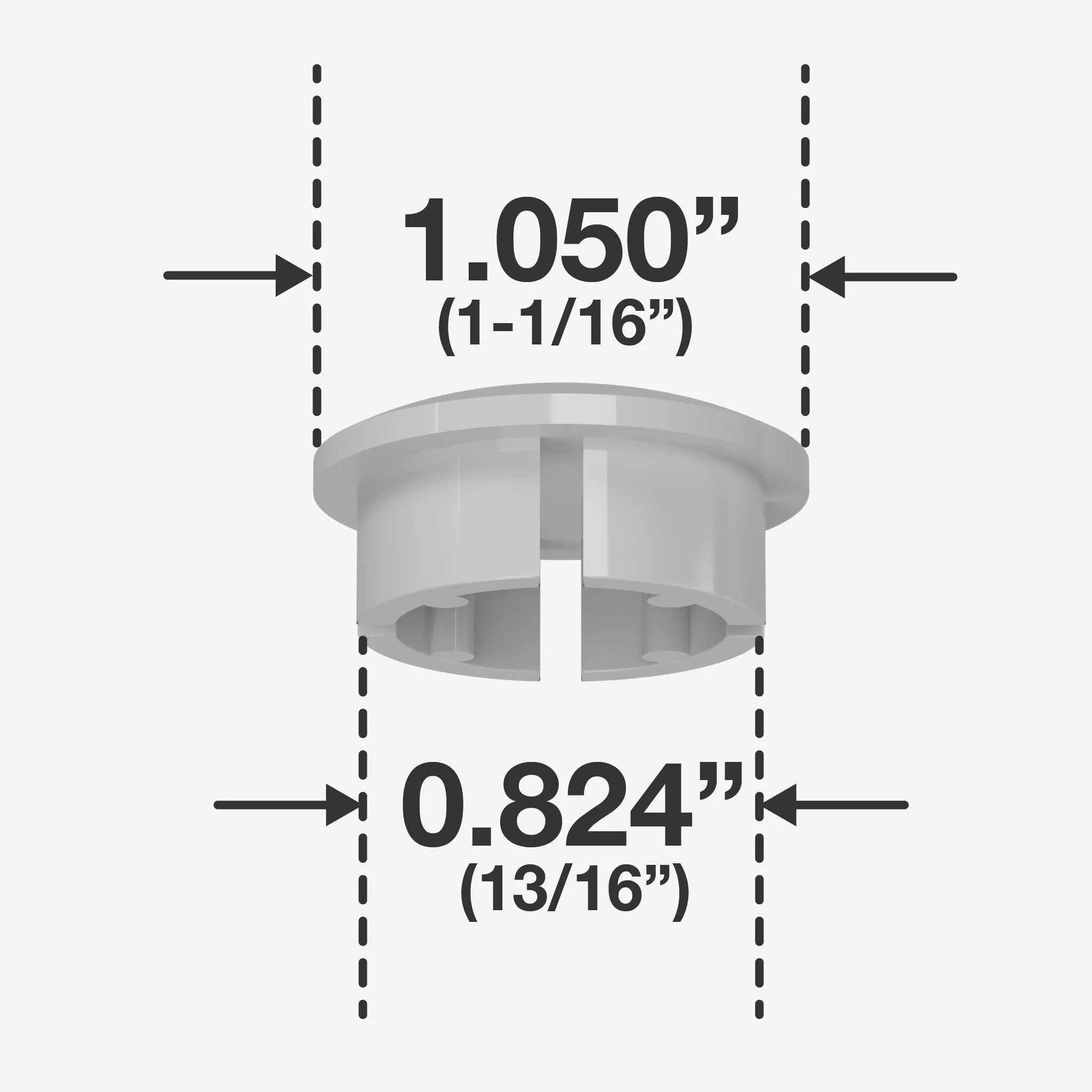 3/4 in. Internal PVC Dome Cap, Furniture Grade - Gray