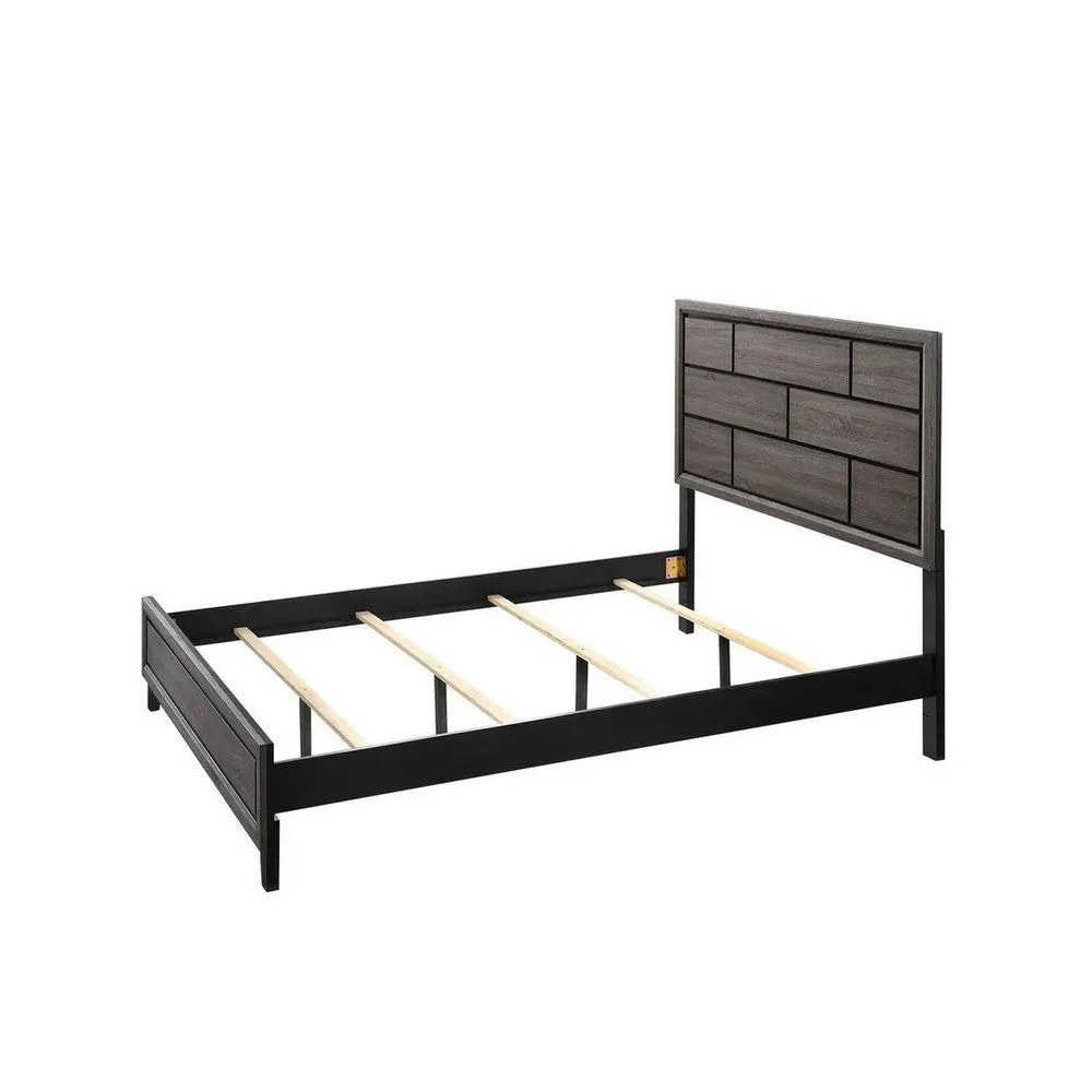 Asir Full Size Bed, Geometric Panel Headboard, Modern Gray Wood Finish By Casagear Home