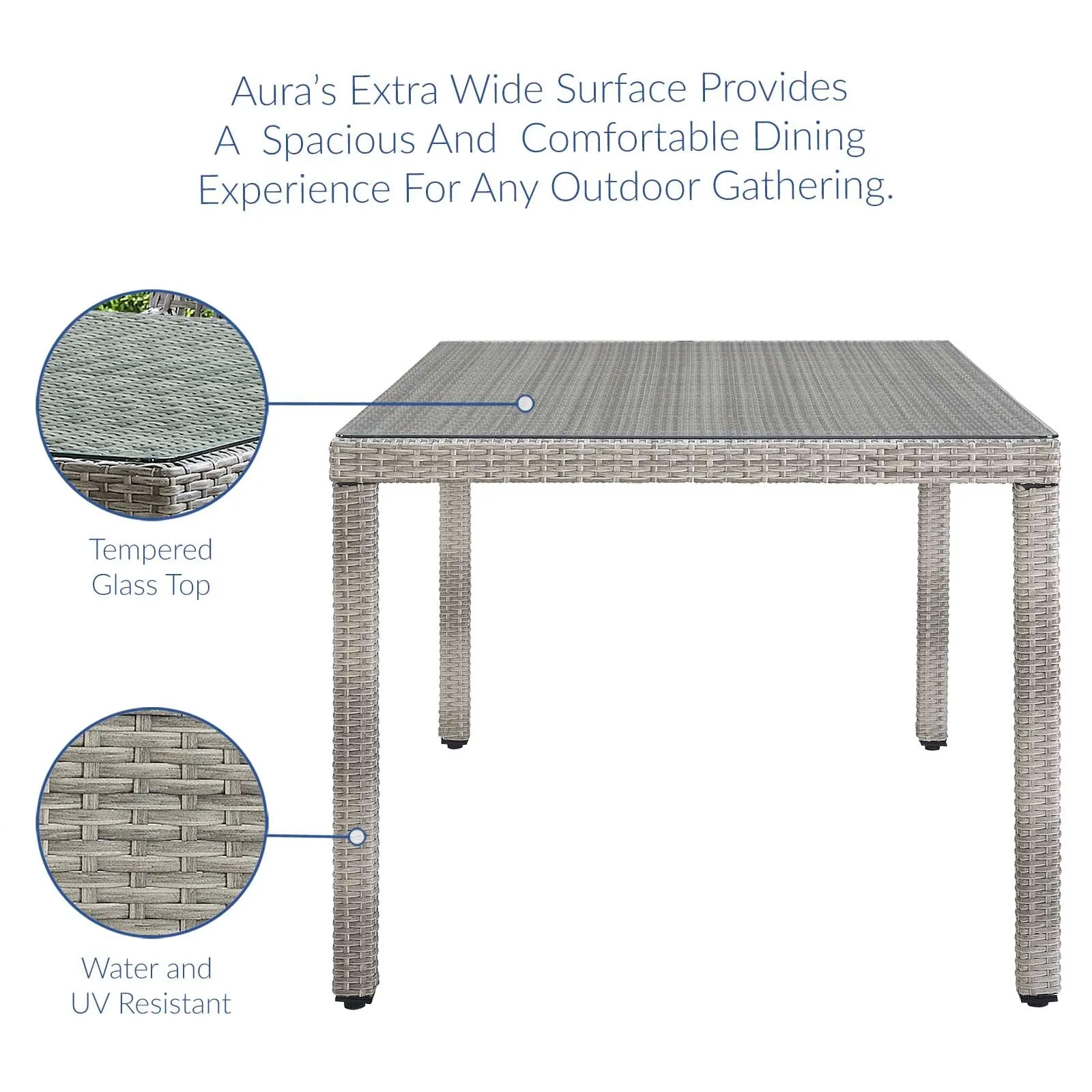 Aura 68" Wicker Rattan Dining Table in Gray