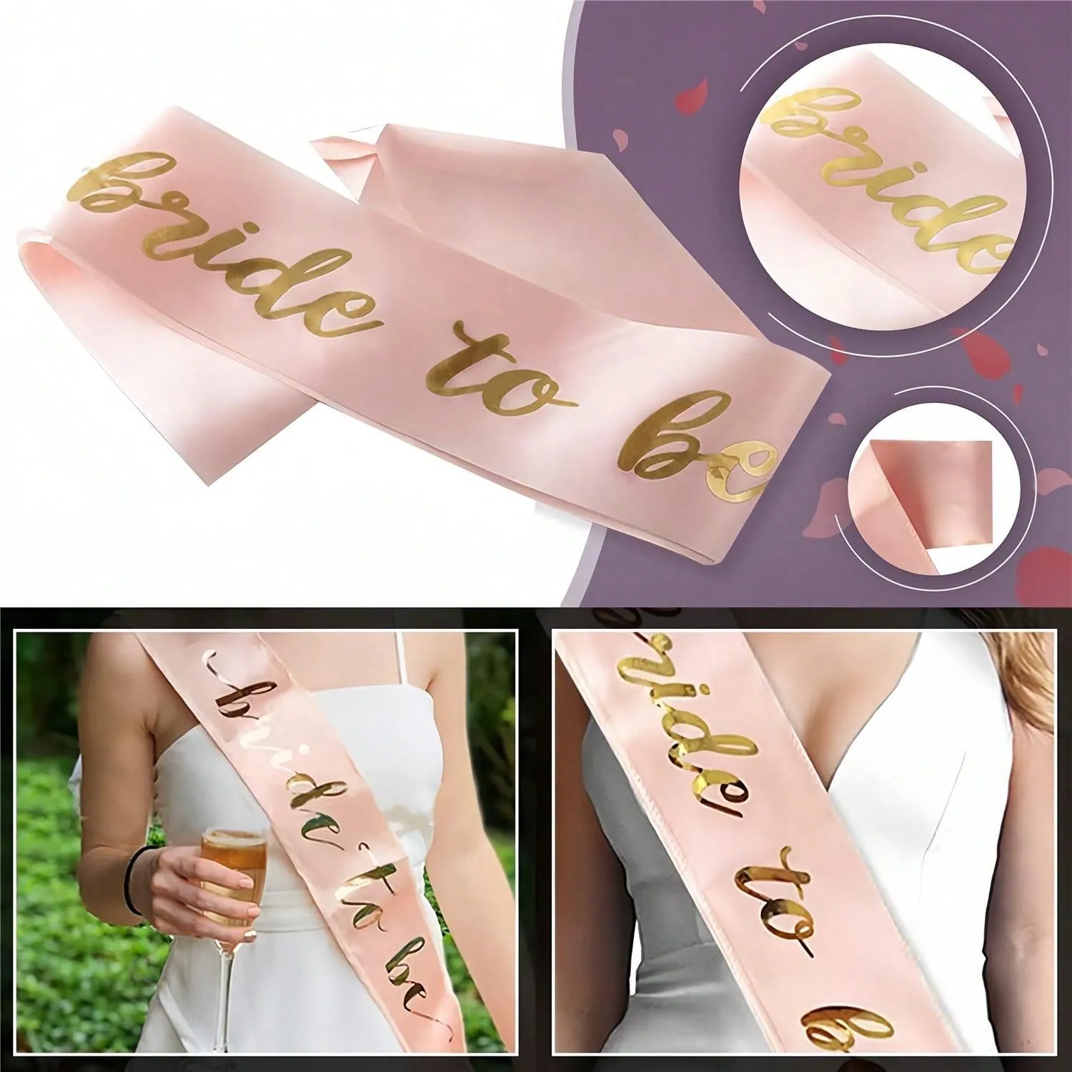 Bride To Be Sash And Veil, Hen Party Accessories With Tiara Bride To Be Sash Bride Headband For Bridal Shower, Rose Gold Wedding Hen Do Decorations For Bride Bachelorette Hen Night Party Games