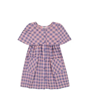 Button Front Dress With Pockets Plaid Pink And Blue