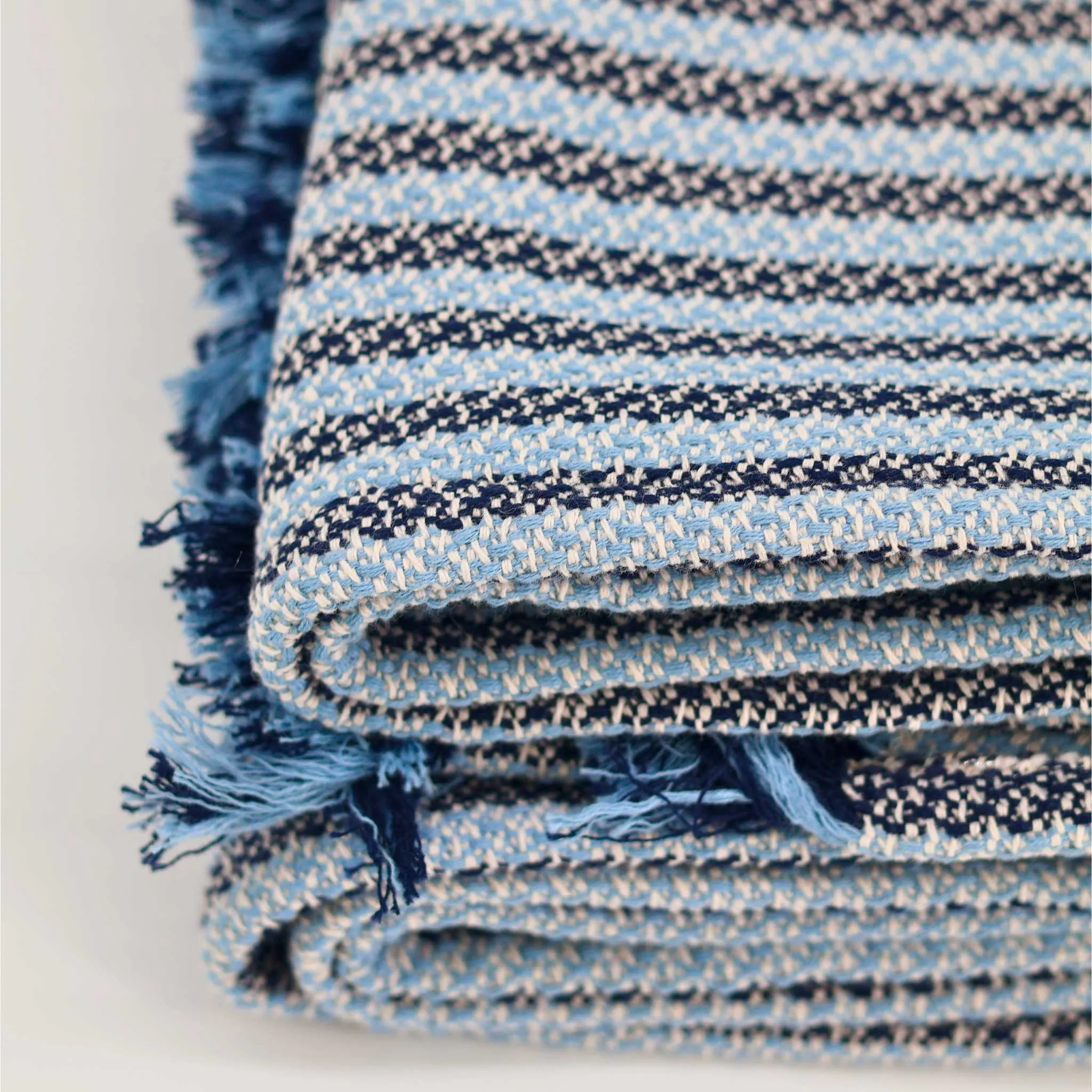 Cotton Blue Striped Throw Blanket 55" X 72"  1.5" Fringe