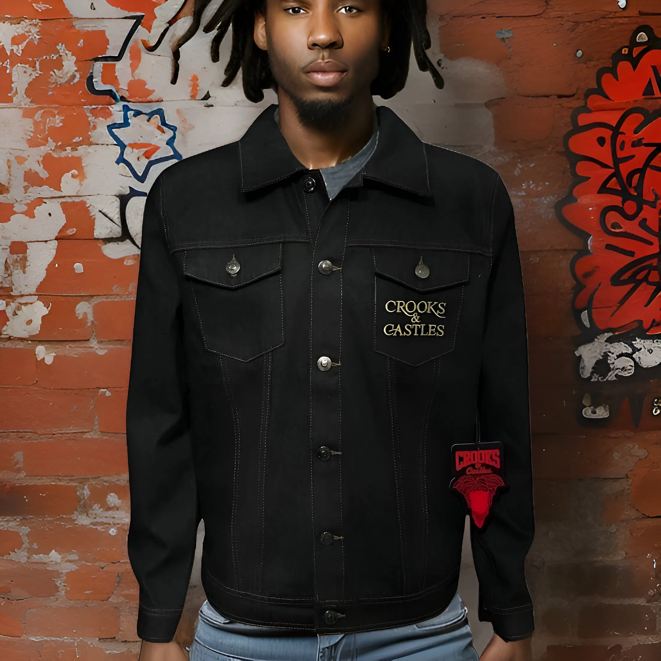 ^CROOKS & CASTLES^ (BLACK) DENIM BUTTON UP JACKETS FOR MEN