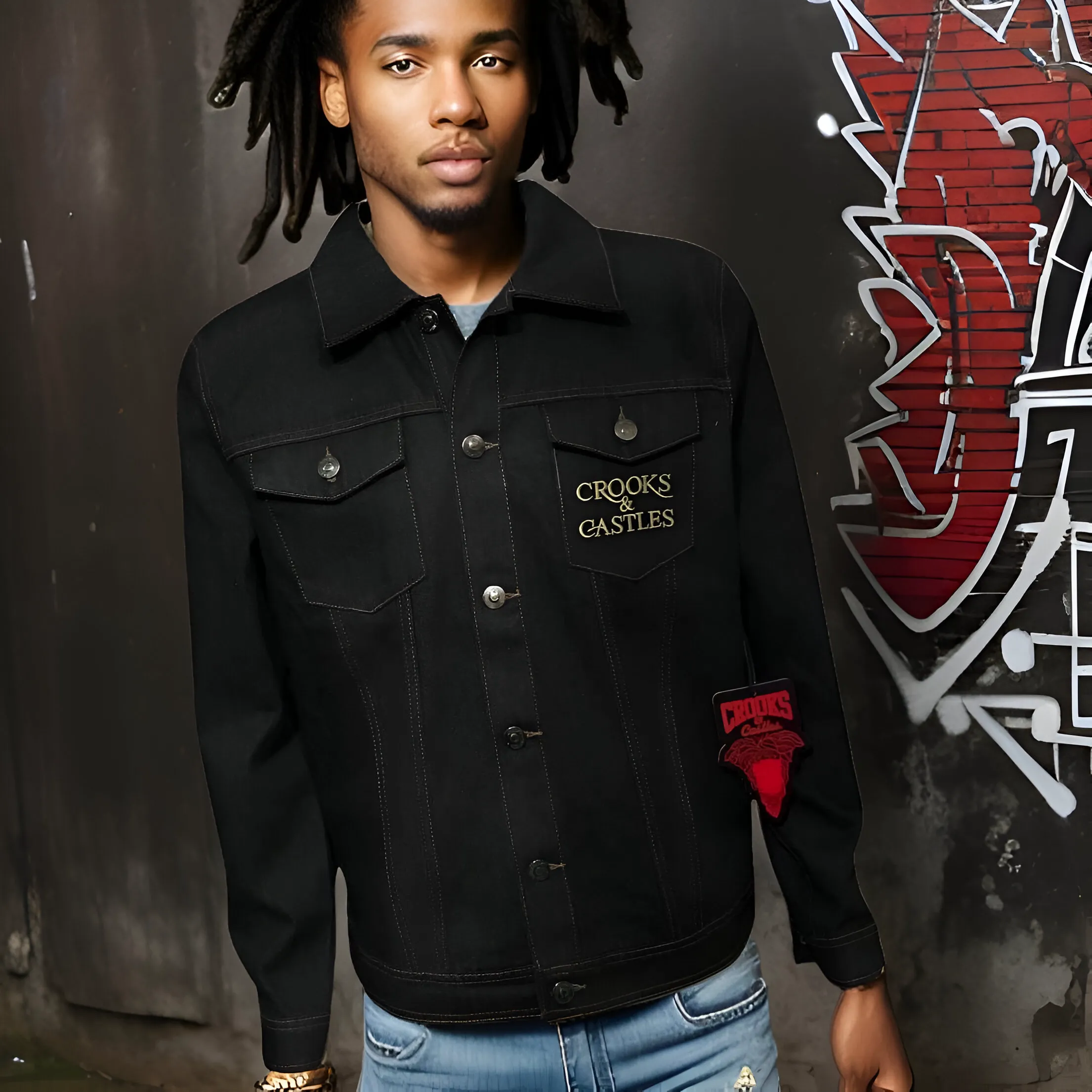 ^CROOKS & CASTLES^ (BLACK) DENIM BUTTON UP JACKETS FOR MEN