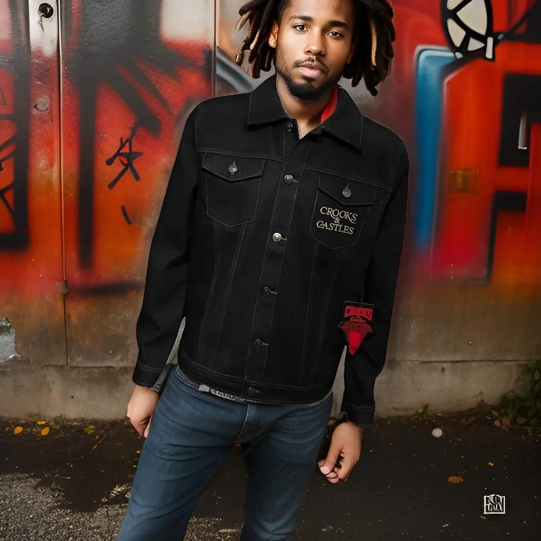 ^CROOKS & CASTLES^ (BLACK) DENIM BUTTON UP JACKETS FOR MEN