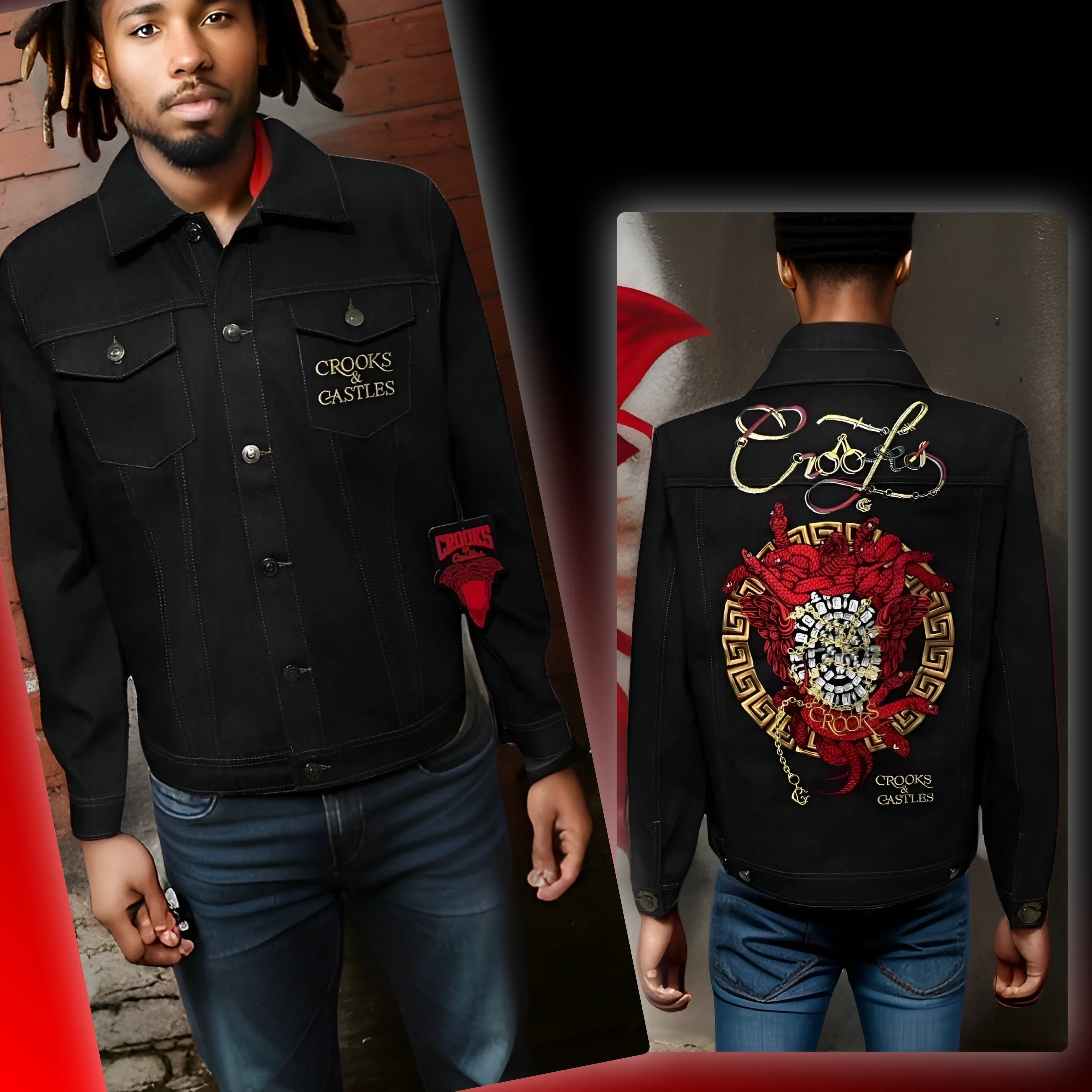 ^CROOKS & CASTLES^ (BLACK) DENIM BUTTON UP JACKETS FOR MEN