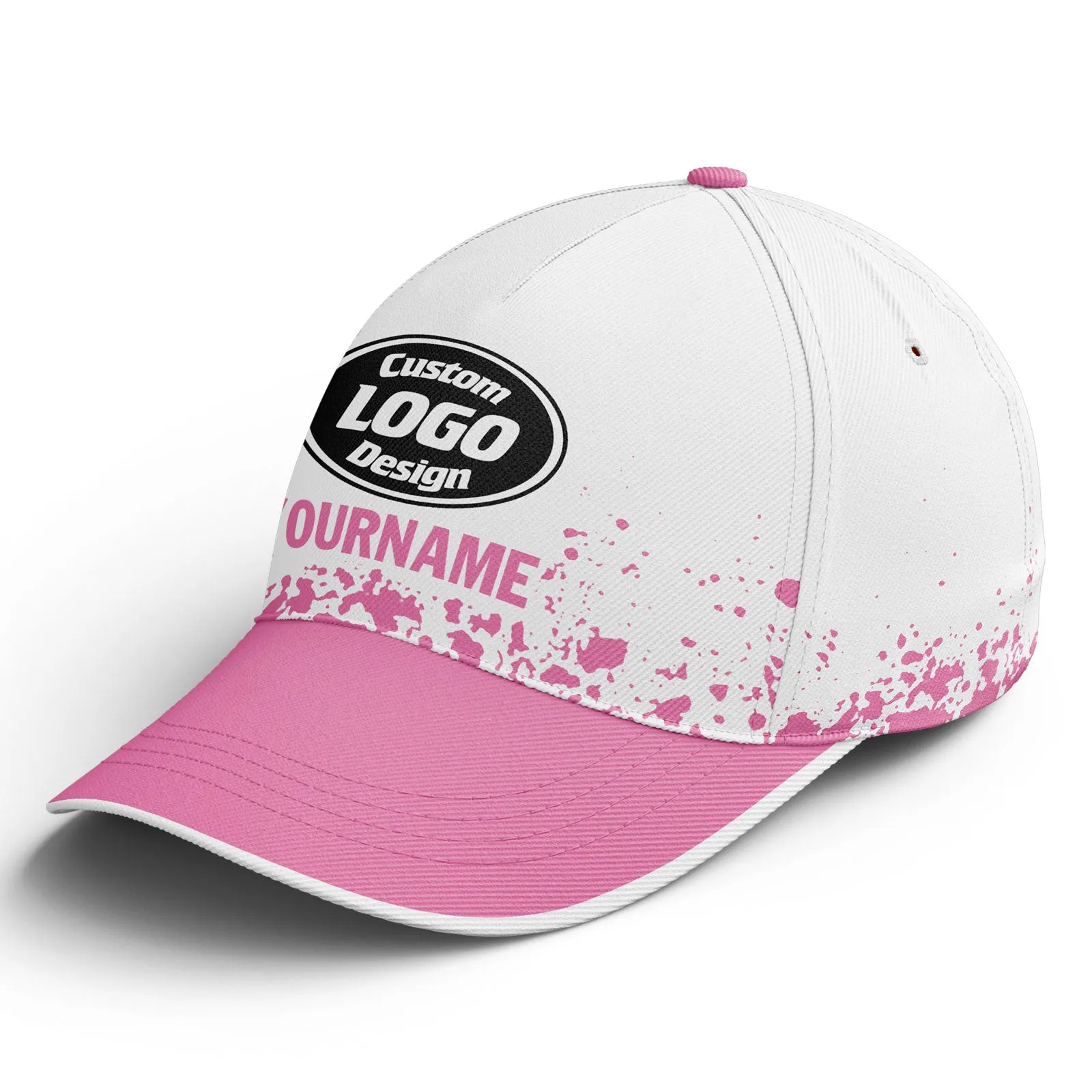 Custom White Pink Hat Sport Design Cap Stitched Adjustable Personalized YW061-D020231-6