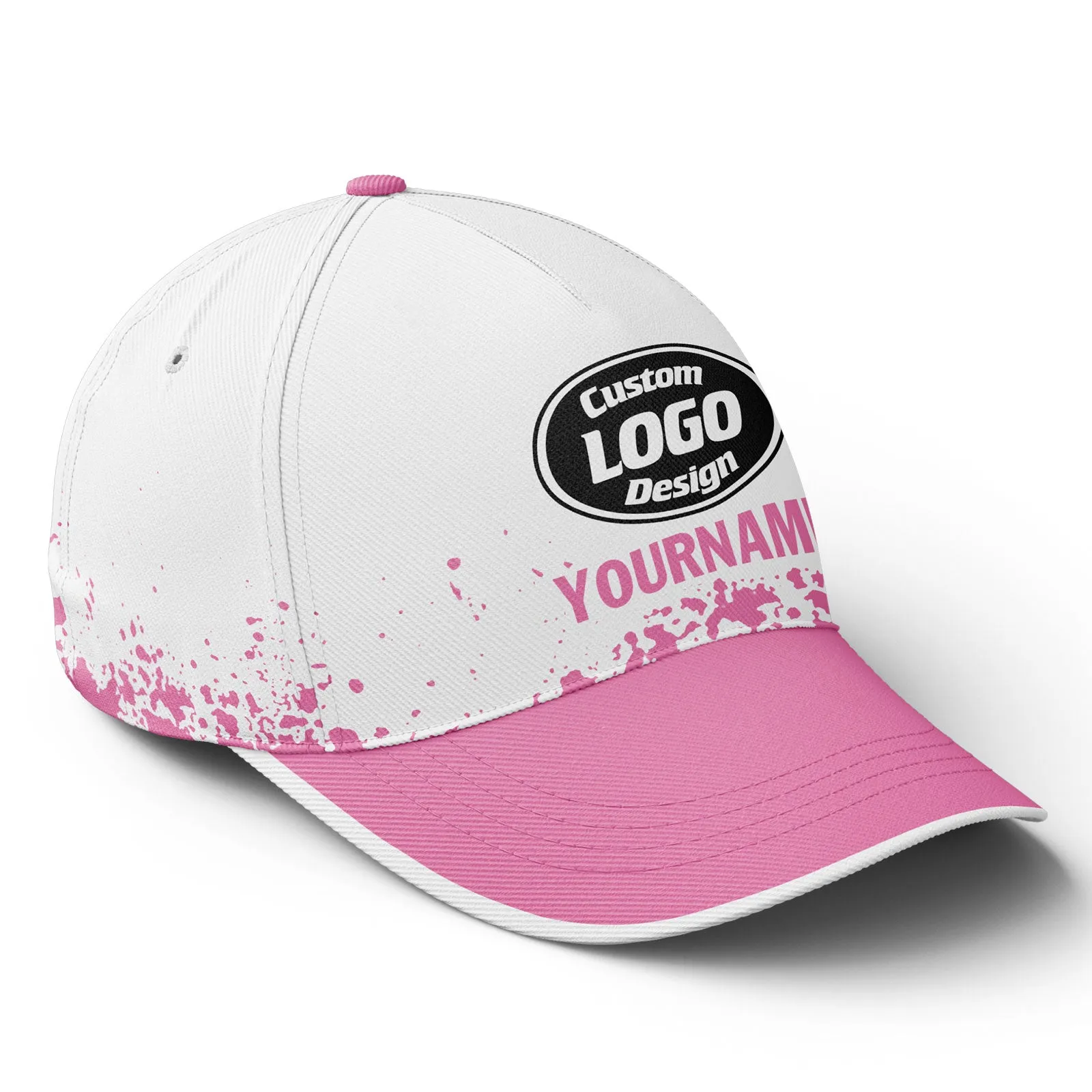 Custom White Pink Hat Sport Design Cap Stitched Adjustable Personalized YW061-D020231-6