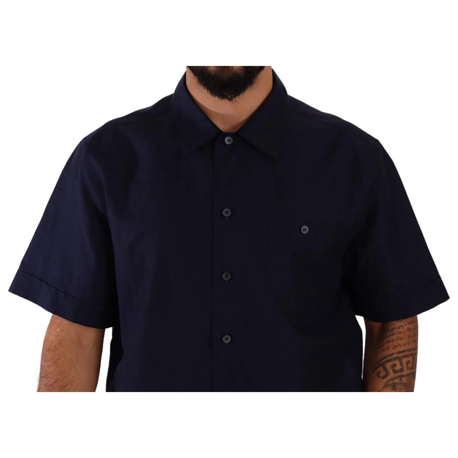 Dolce & Gabbana Elegant Navy Blue Button-Down Casual Shirt