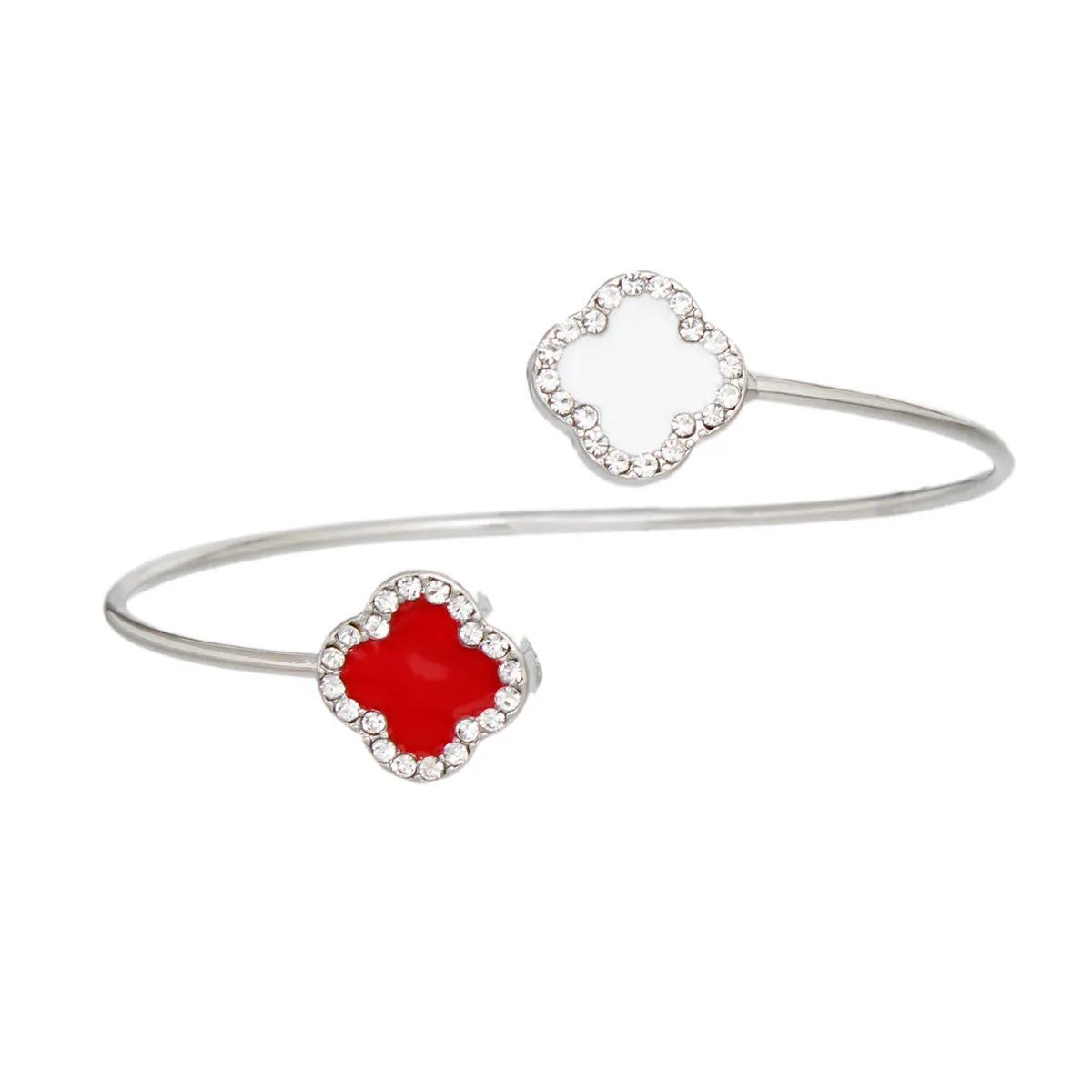 DST Sorority Inspired Red White Stone Clover Open Bangle