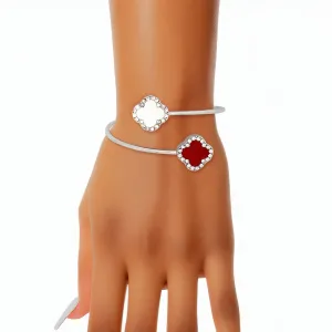 DST Sorority Inspired Red White Stone Clover Open Bangle