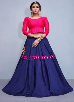 Elegance Pink Crop Top With Tassels Decorated Navy Blue Skirt