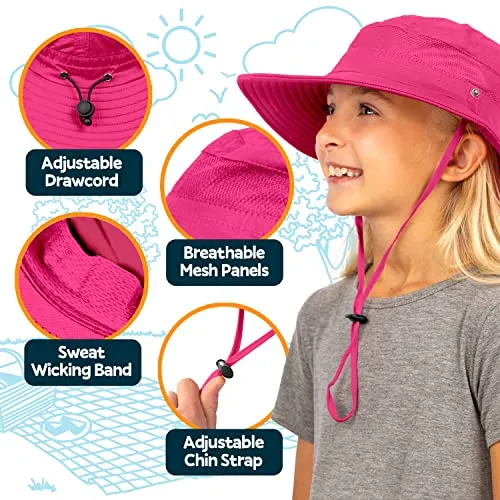 GearTOP UPF 50  Kids Sun hat to Protect Against UV Sun Rays - Kids Bucket Hat and Sun Hats for Kids Camping Fishing Safari Pink