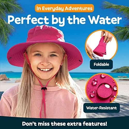 GearTOP UPF 50  Kids Sun hat to Protect Against UV Sun Rays - Kids Bucket Hat and Sun Hats for Kids Camping Fishing Safari Pink