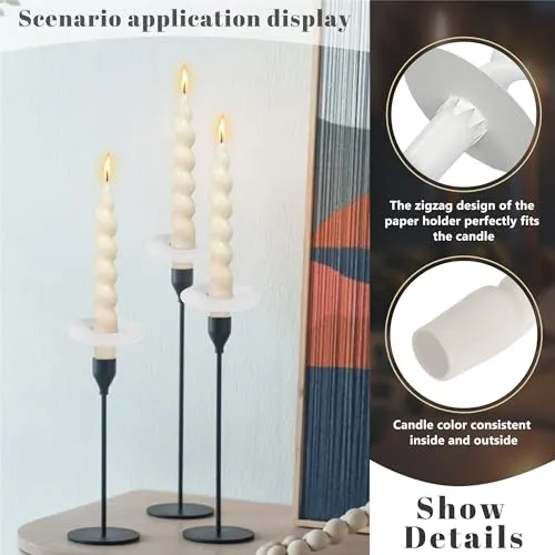 Gedengni Spiral Taper Candle Dinner Candlesticks - Set of 4 White Candle Stick with Candles Drip Protectors Short Tapered Candles for Home Décor Weddings Festive Gifts (2D4PT-WHITE)