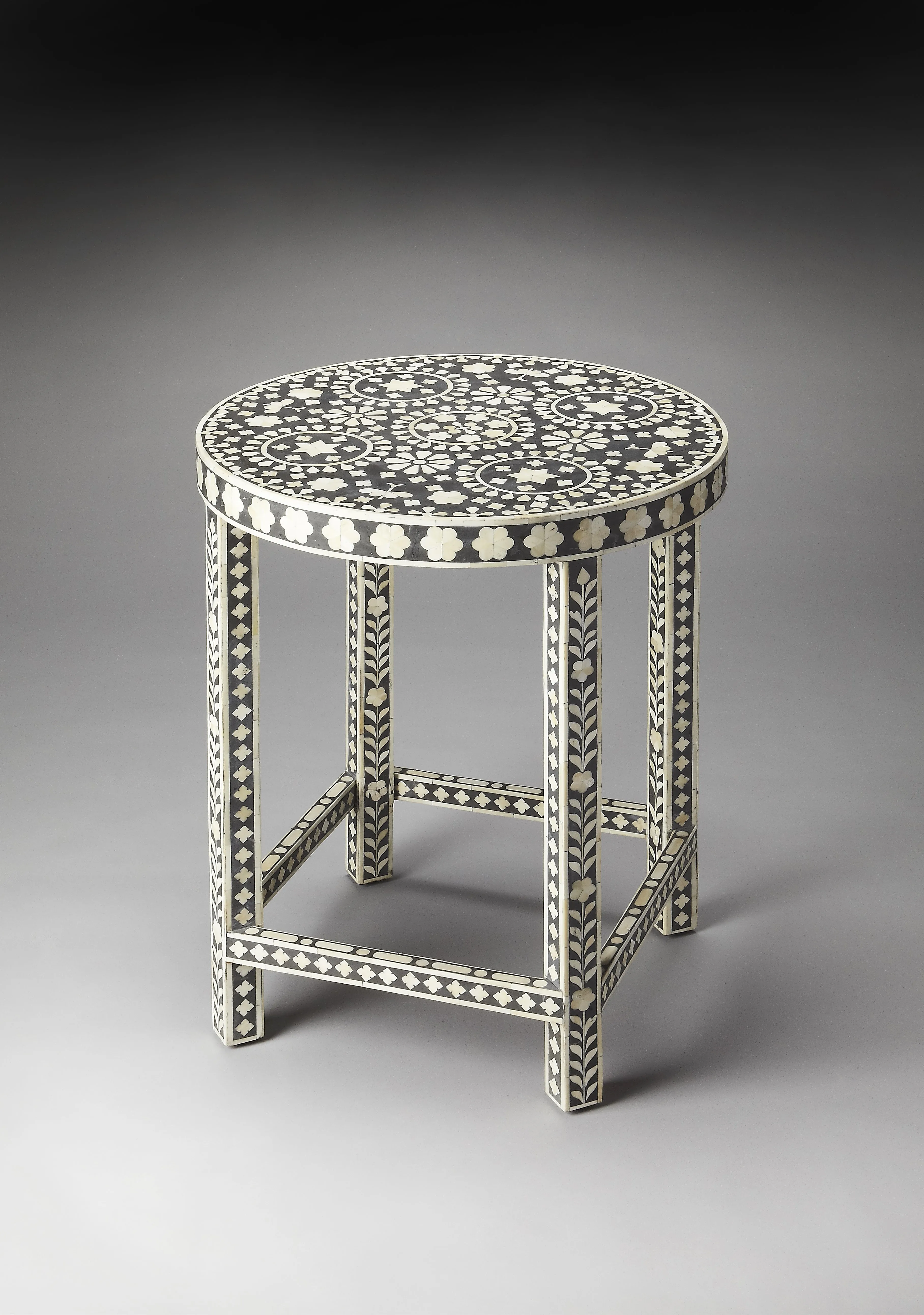 Gillian Bone Inlay Side Table in Black and White  3448318