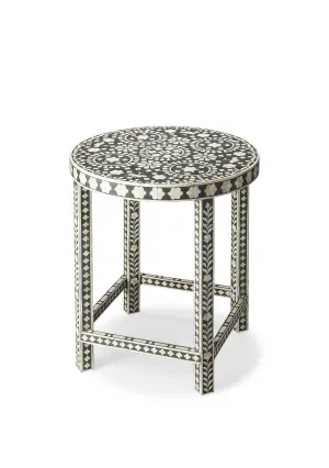 Gillian Bone Inlay Side Table in Black and White  3448318