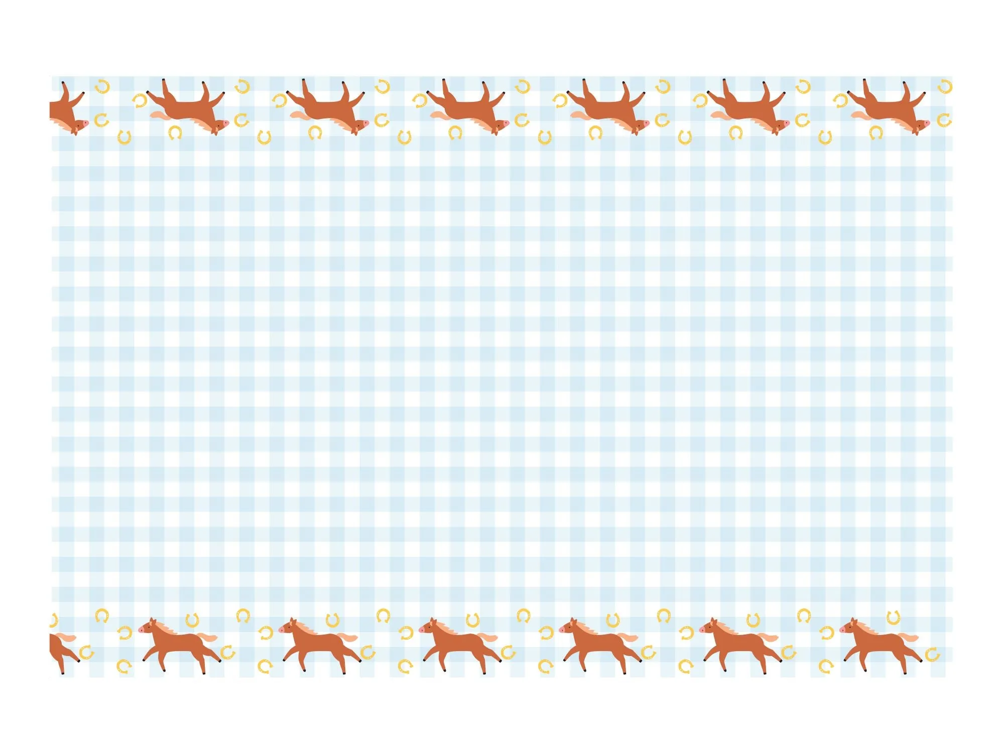 Gingham Blue Paper Tablecloth with Horses