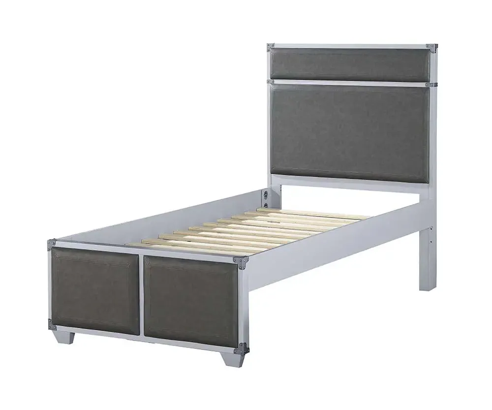 Graham Twin Bed, Gray Faux Leather & Gray