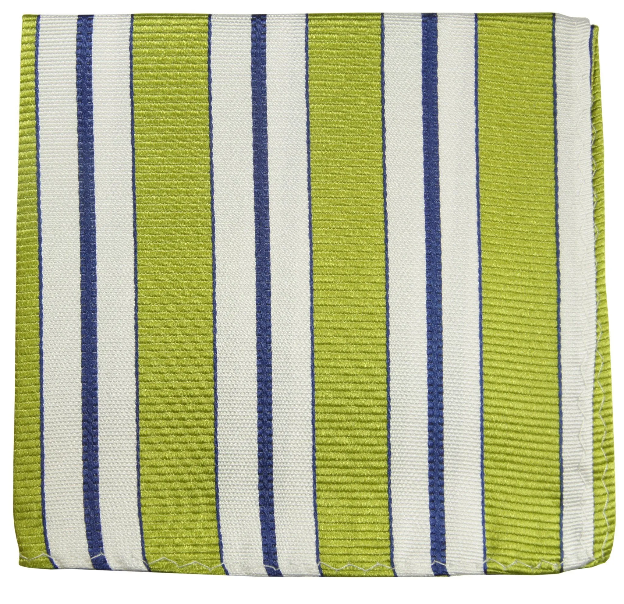 Green, White and Navy Striped Silk Pocket Square