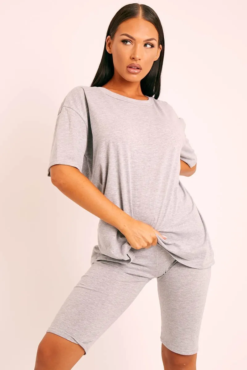 Grey Oversized T-shirt Cycling Shorts Co-ord - Bethanny