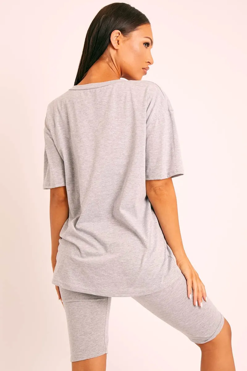 Grey Oversized T-shirt Cycling Shorts Co-ord - Bethanny