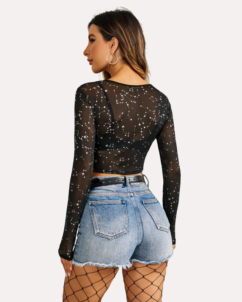 Halloween Mesh Sheer Crop Top