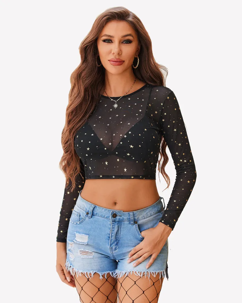 Halloween Mesh Sheer Crop Top