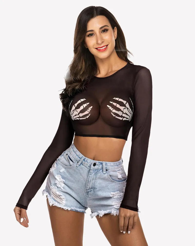 Halloween Mesh Sheer Crop Top