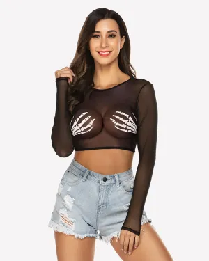 Halloween Mesh Sheer Crop Top