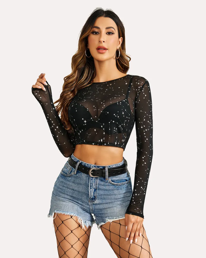 Halloween Mesh Sheer Crop Top