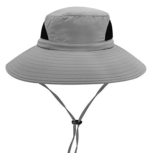 Hippih Waterproof Sun Hat Outdoor UV Protection Bucket Mesh boonie Hat Adjustable Fishing Cap (Grey)