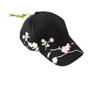 JK Korean Flower Embroidery Baseball Caps Women Girl Cute Plum Outdoor Long Brim Sun Visor Hats Cotton Adjustable Sports Cap