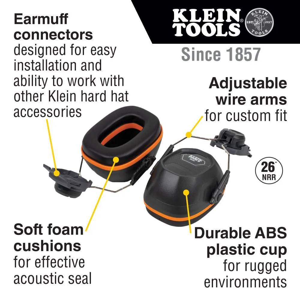 Klein 60502 Hard Hat Earmuffs, Full Brim Style