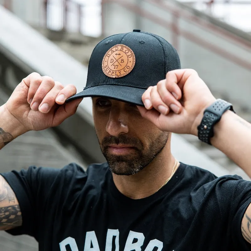 Leather Circle Logo Snap Back Black Mesh