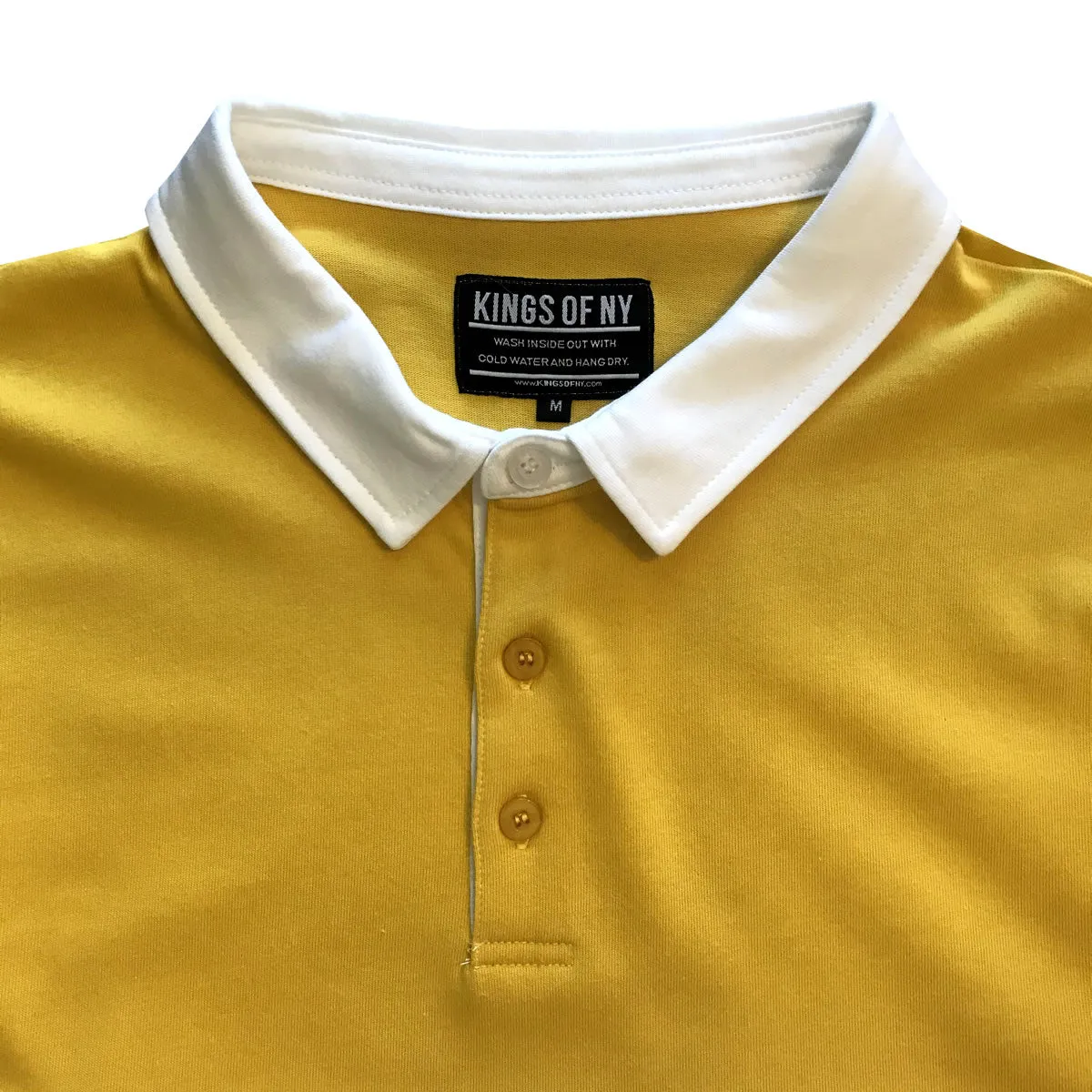 Mens Yellow and White Striped Long Sleeve Polo Rugby Shirt