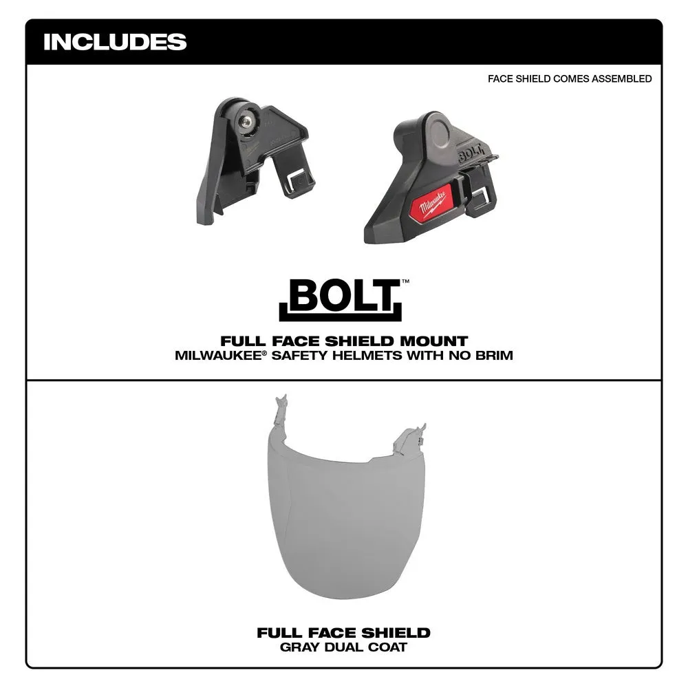 Milwaukee 48-73-1426 BOLT Full Face Shield - Gray Dual Coat Lens (Compatible with Milwaukee Safety Helmet [No Brim])