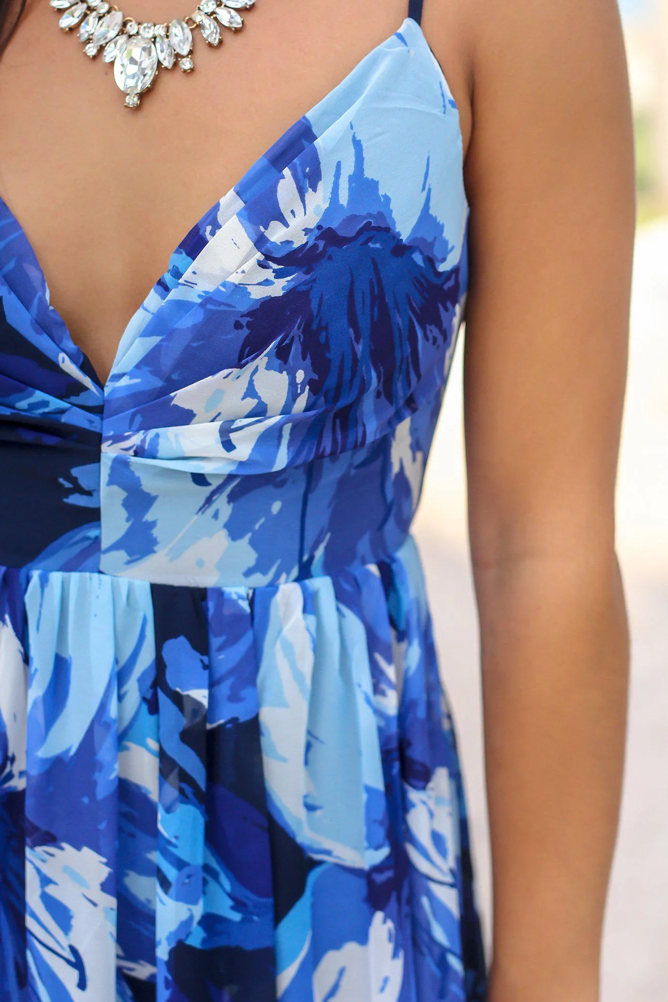 Multi Blue Maxi Dress with Side Slit