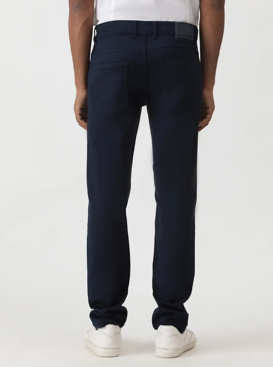 Navy Blue Dobby Slim Fit Jeans | Greenfibre