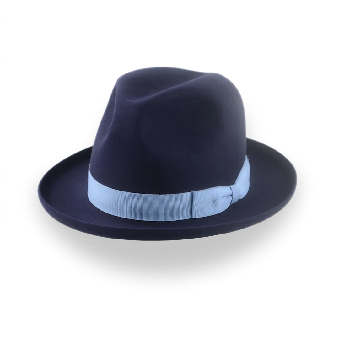 Navy Blue Homburg Fedora in Premium Beaver Fur Felt | The Cyrus