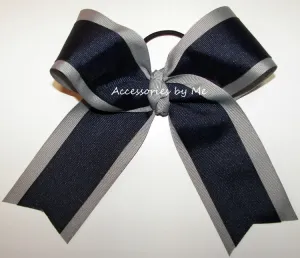 Navy Gray Ponytail Cheer Bow