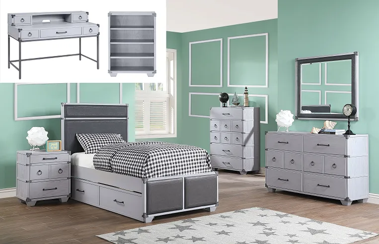 Orchest Gray PU & Gray Twin Bed