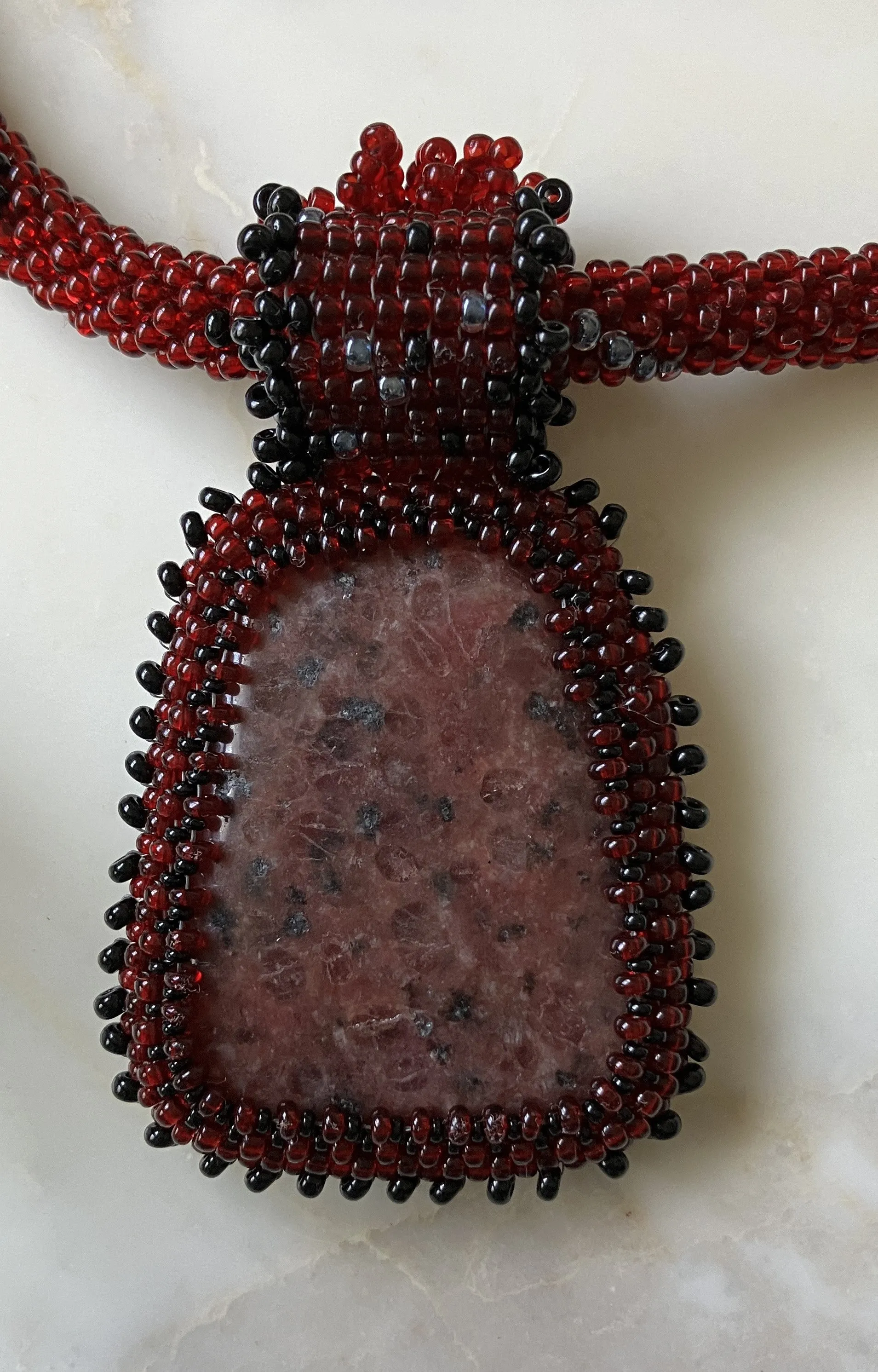 Ruby Kiwi Jasper Necklace with Crystals and Bead Crochet Necklace