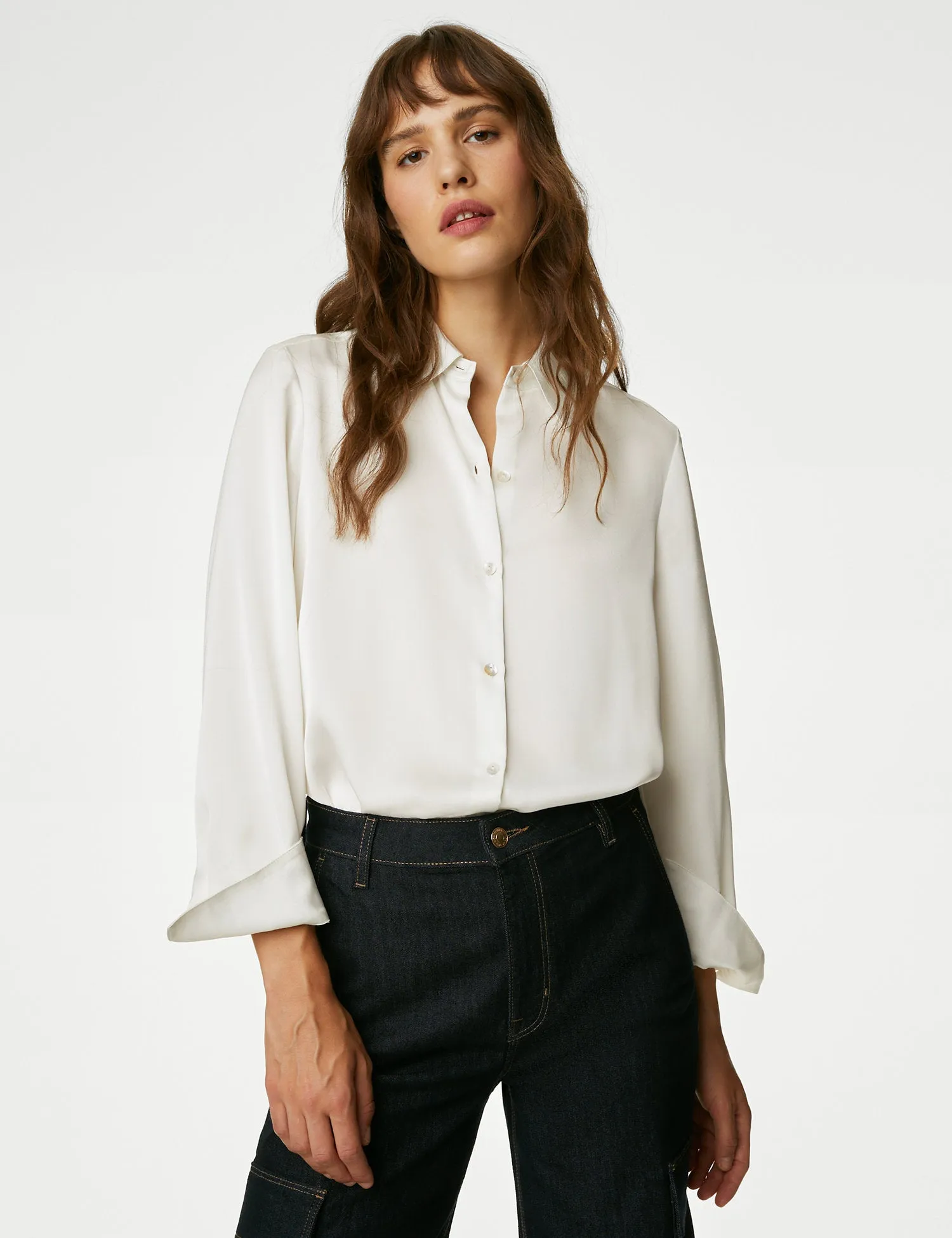 Satin Collared Long Sleeve Shirt