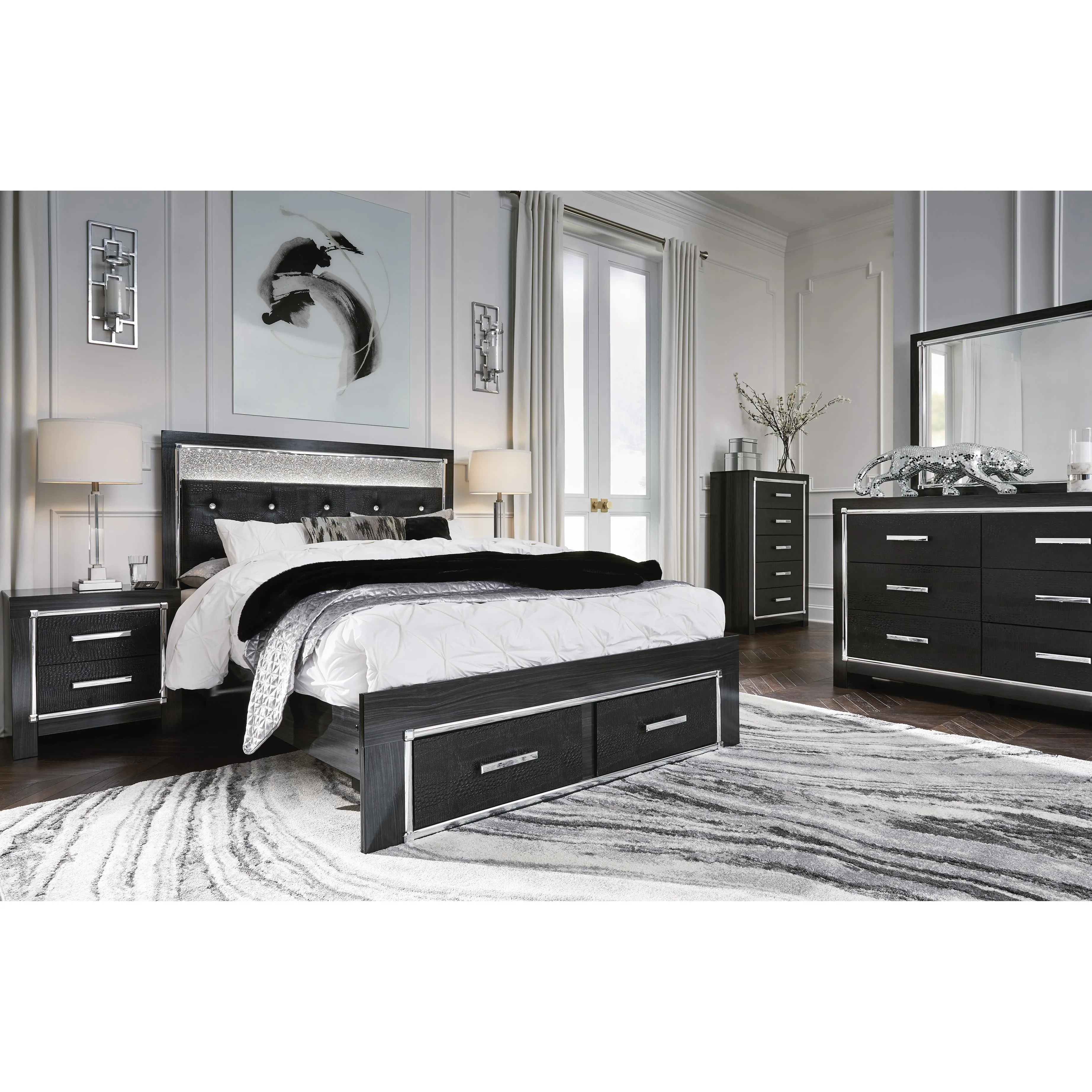 Signature Design by Ashley Kaydell King Upholstered Panel Bed with Storage B1420-158/B1420-56S/B1420-95/B100-14