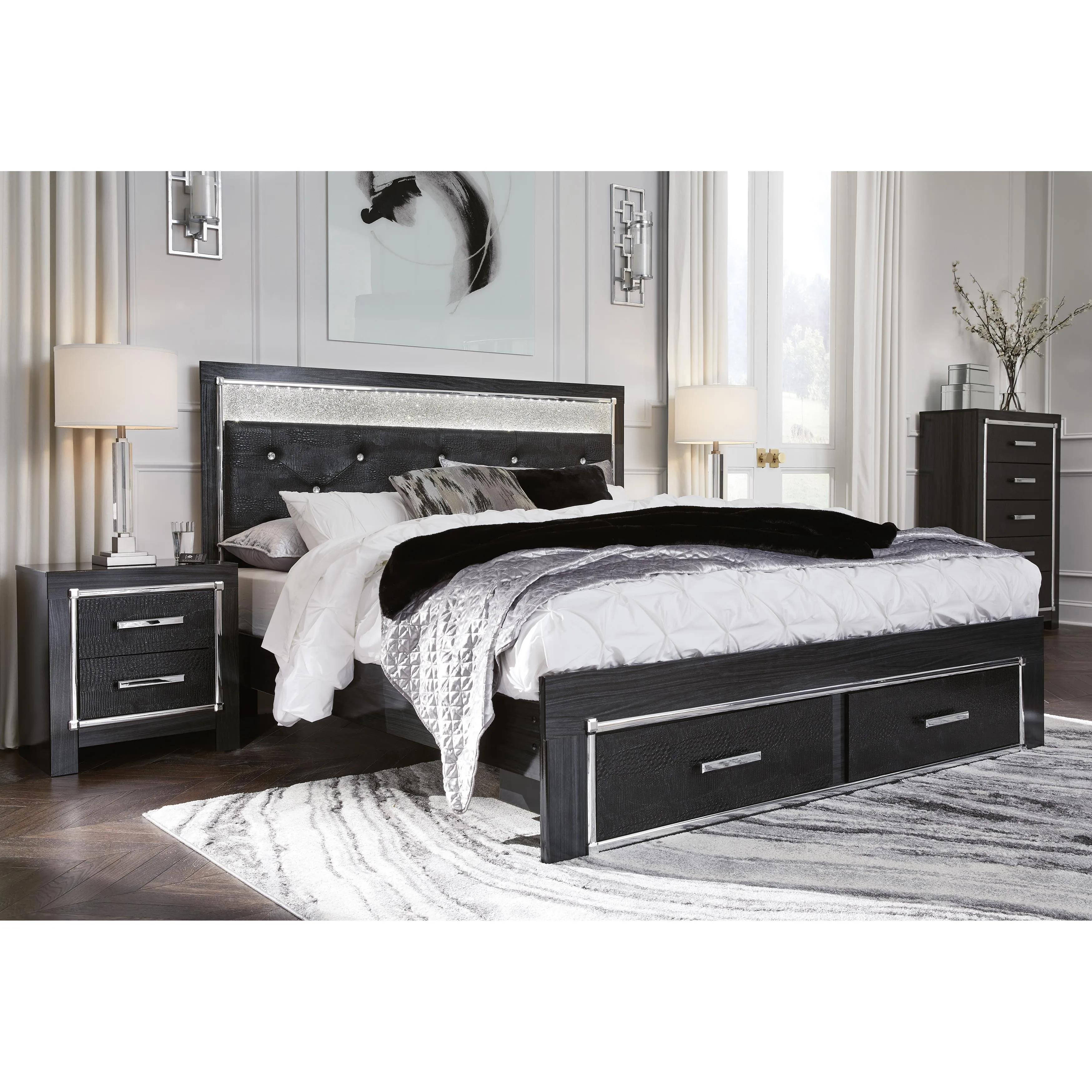 Signature Design by Ashley Kaydell King Upholstered Panel Bed with Storage B1420-158/B1420-56S/B1420-95/B100-14