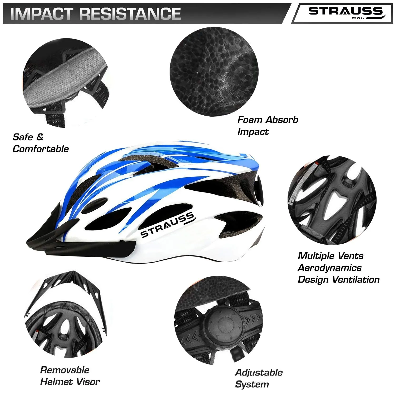 Strauss Adjustable Cycling Helmet with Detachable Visor | Light Weight with Superior Ventilation | Mountain, Road Bike & Skating Helmet | Ideal for Adults and Kids, (Black/Red)