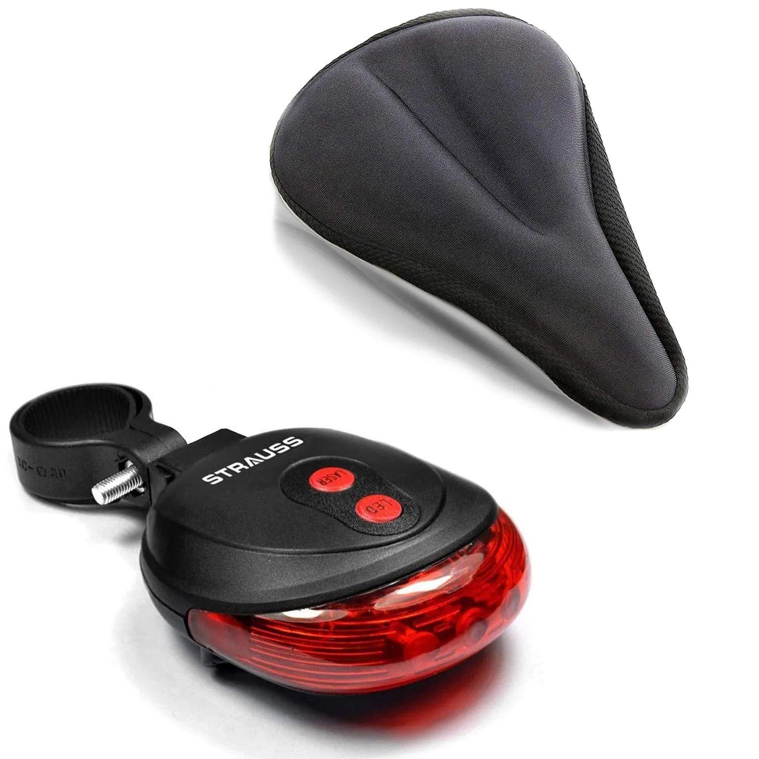 Strauss Gel Seat Cover (Black) and Bicycle Flash Tail Light with Laser, (Black)