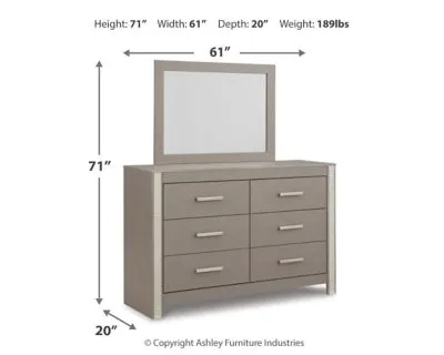 Surancha Queen Poster Bed with Mirrored Dresser, Chest and 2 Nightstands